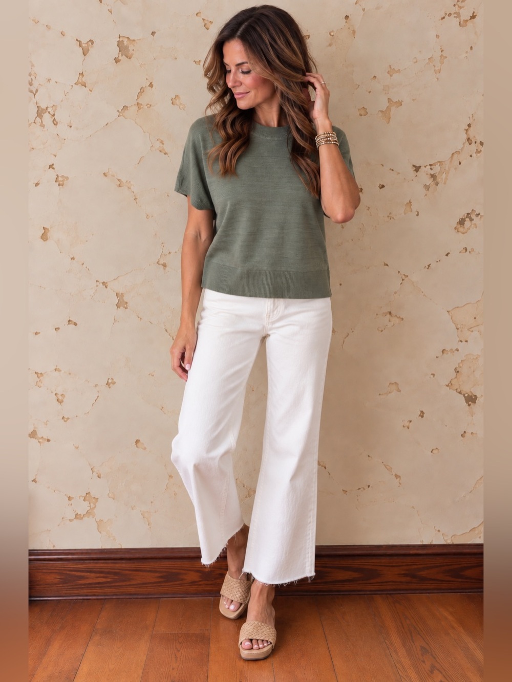 Banana Republic Linen Blend Sweater Small Sage Green Short Sleeve Crewneck